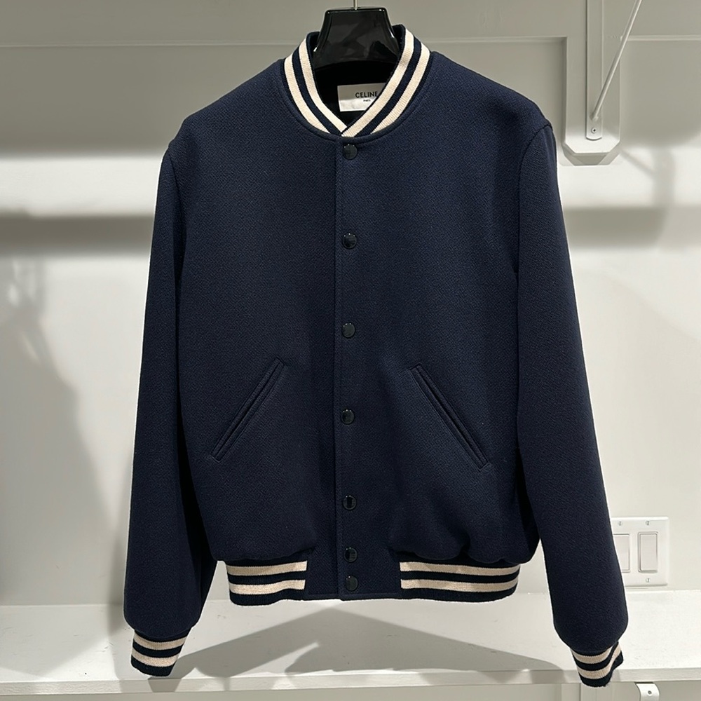 Celine Loose Varsity-Style Jacket In Wool
Navy Blue size 50